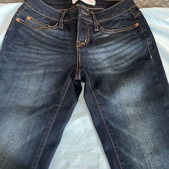 Dark blue stretchy skinny jeans with faded designer spots never worn size 3 - Picture 3 of 6